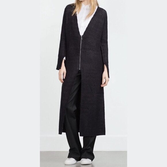 Zara Knit Wool Blend Long Maxi Cardigan Twisted Visible Seam with Zipper Size S - Picture 16 of 16